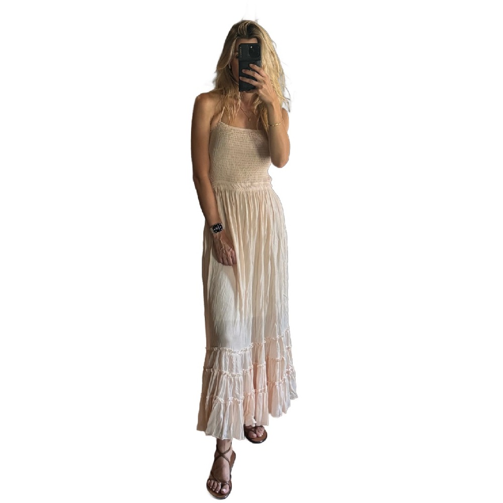 Pink backless summer maxi dress, size small